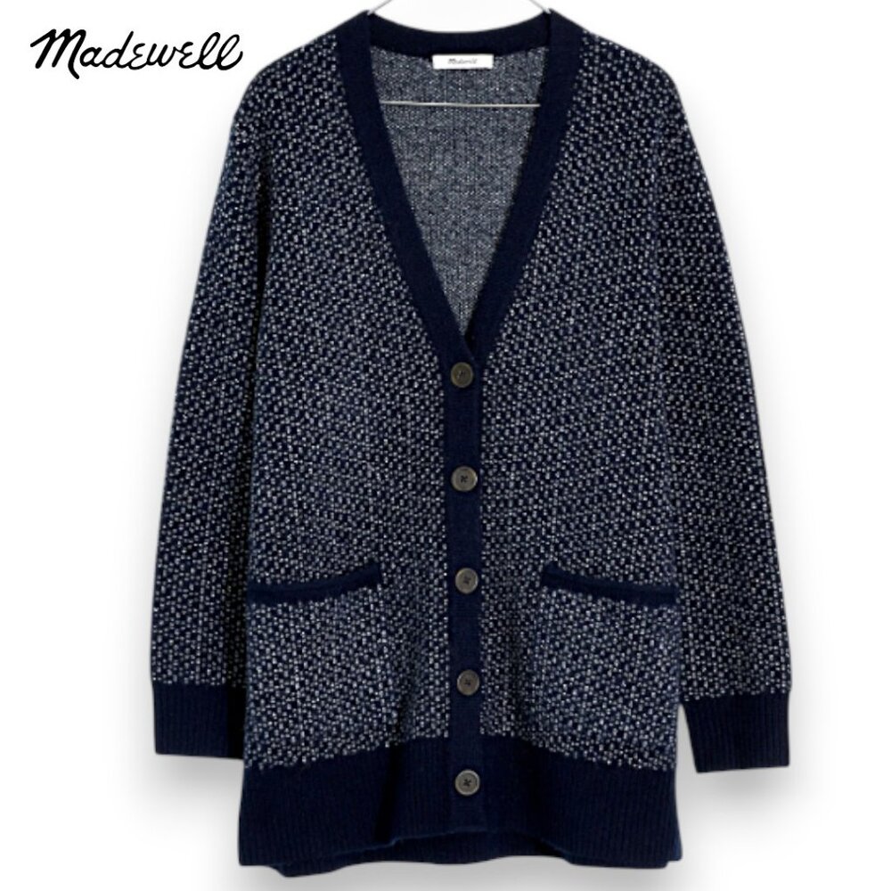 Madewell Bird's Eye Maysfield Cardigan Cozy Sweater Oversized Boyfriend | Sz XS